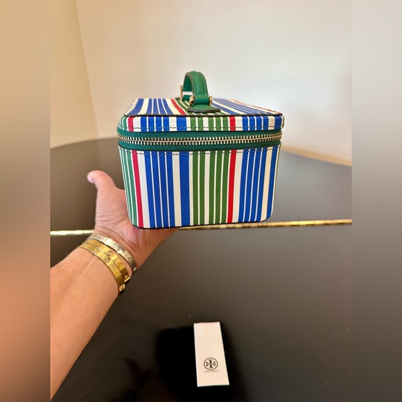 NWT AUTHENTIC RARE preppy Tory Burch Robinson Stripe Large Cosmetic Case/bag - Picture 9 of 17